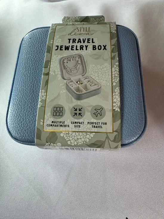 Style Diva Travel Jewelry Box Blue Compact Organizer Multiple Compartments