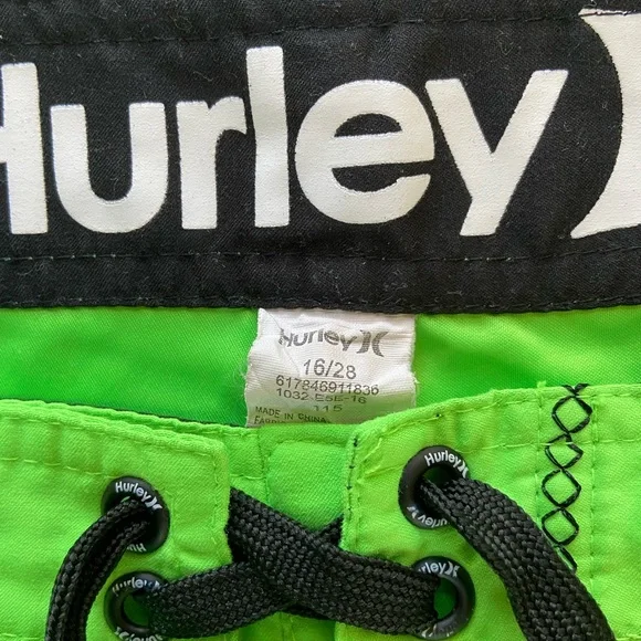 Bright green Hurley board shorts size 28”