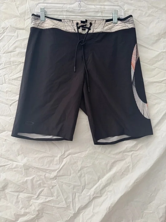 Oakley Black Swim Board Shorts with White and Orange Waistband