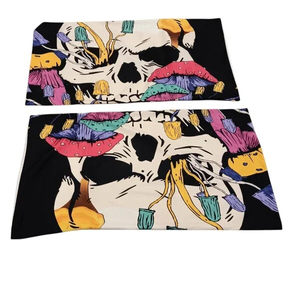 Set Of 2 Graphic Skull And Mushrooms King Size Pillowcases Multicolor 36