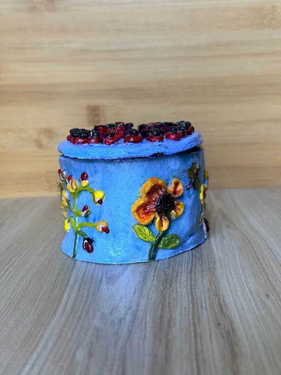 New Handmade Artsy Jewelry Hand-Painted Floral Trinket Box