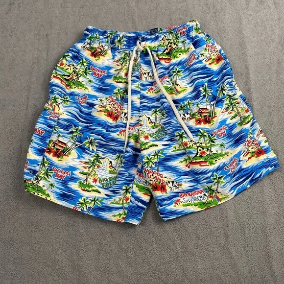 Big Dogs Swim Trunks Mens Medium Shorts Print‎ Tropical Island Big Kahuna Beach