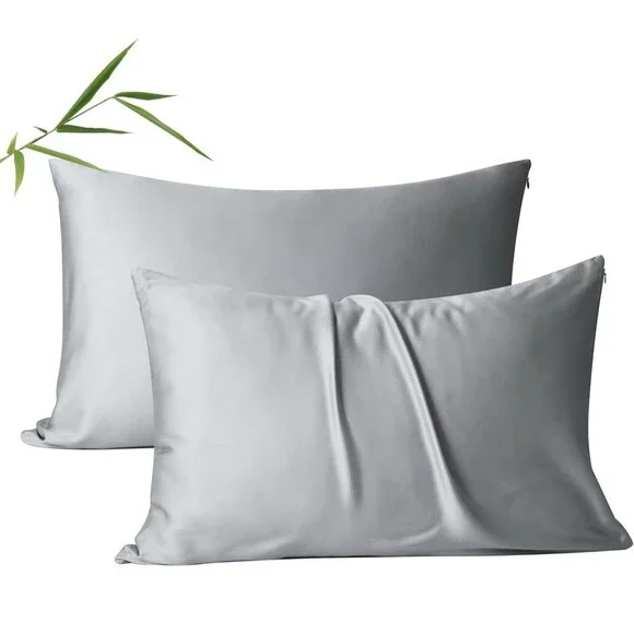 Bamboo Pillow Protectors King Size Set of 2, Gray, Zipper, 20”x36”