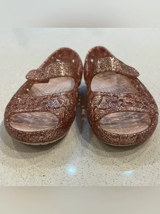CROCS Kids Glitter Mary Jane Sandals - Rose Gold Sparkle