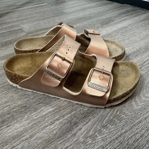 Birkenstock Arizona Slide Sandal Size US 13 Kids Metallic Rose Gold Leather 31