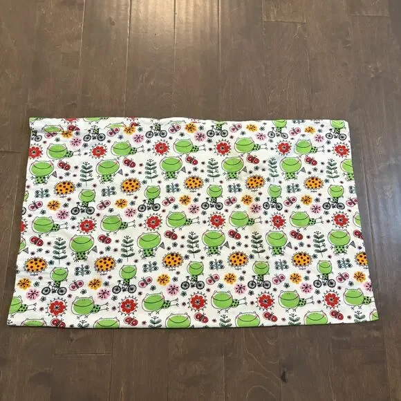 Handmade Pillowcase Frogs & Flowers Whimsical Flannel 20x32