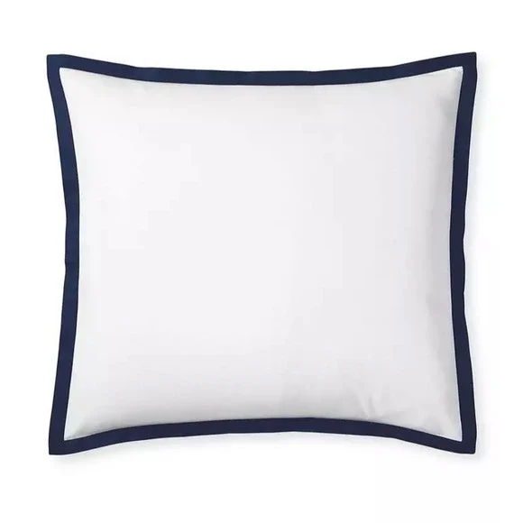 Serena & Lily Euro Pillow Shams White Navy Border Coastal Preppy 26x26 Set of 2