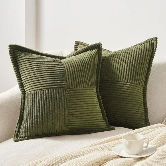 Throw Pillow Green Covers with Tassels Fringe Neutral Farmhouse Set Of 2 20x20