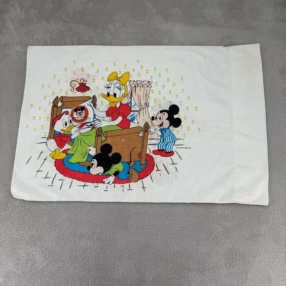 VTG 70s Disney Mickey Mouse‎ Club Chores Pillowcase White Donald Daisy Minnie