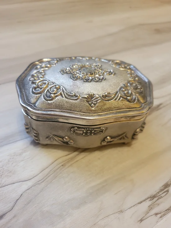 Ornate Decorative Silver-Tone Trinket Box