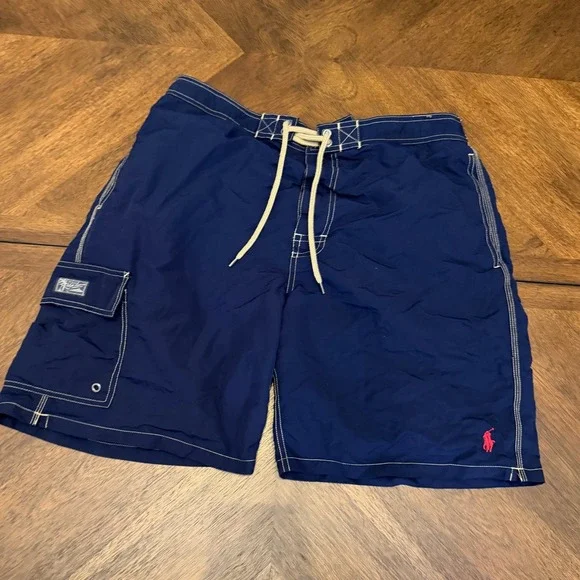Polo Ralph Lauren Mens Navy Blue Swim Trunks Cargo Pocket XL Red Pony Logo