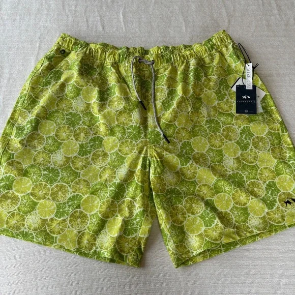 Fish Hippie Co Mens XXL Lime Citrus Print Volley Swim Trunks 8 Inch