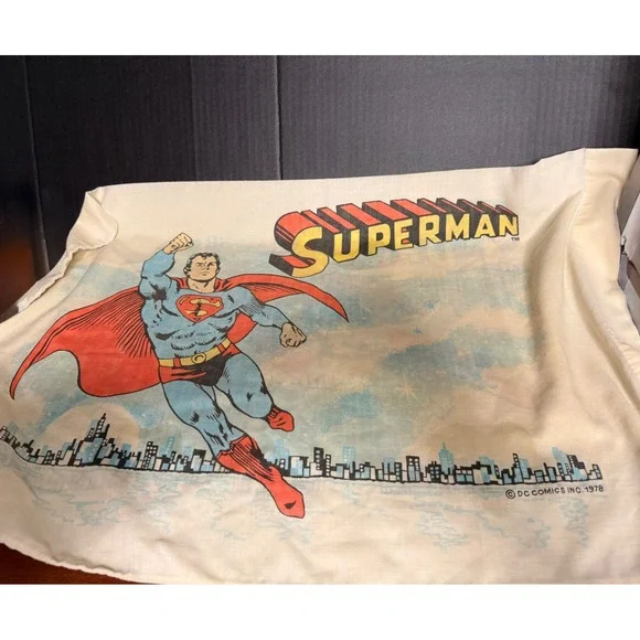 Vintage 1978 Superman Pillowcase DC Comics Metropolis Skyline Retro Bedding