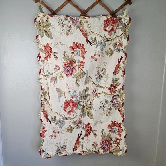 Waverly Charleston Chirp King Size Quilted Pillow Sham Ivory Red Birds‎ Floral