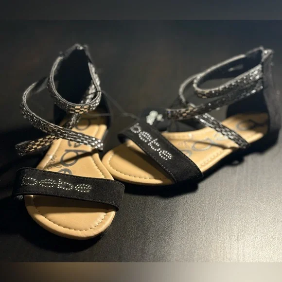 Girls Rhinestone Dress Sandals Black Sparkly Formal Party Shoes NWT