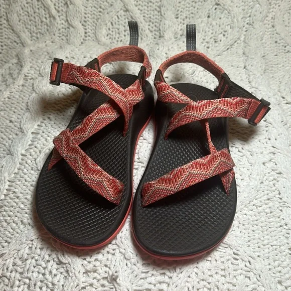 Chaco Z1 Orange Red Strappy Sandals Outdoor Hiking Sporty Ecotread Shoes Kids 3