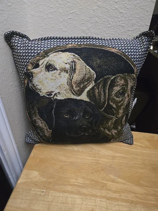 Dog Portrait Woven Throw Pillow in Neutral Tones