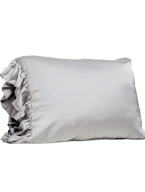 Bella NWT King Silky Gray pillow case with ruffle end & zip closure Luxurious