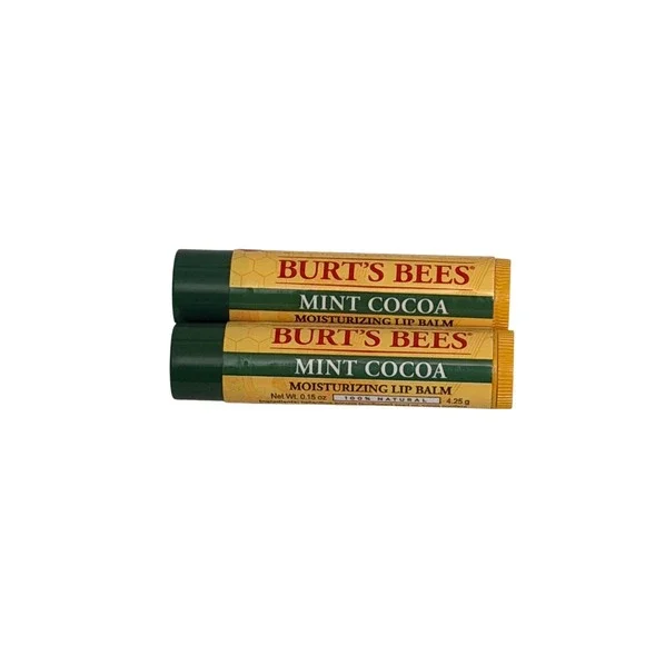 Burts Bees Mint Cocoa Moisturizing Lip Balm 2 Pack Discontinued 100% Natural