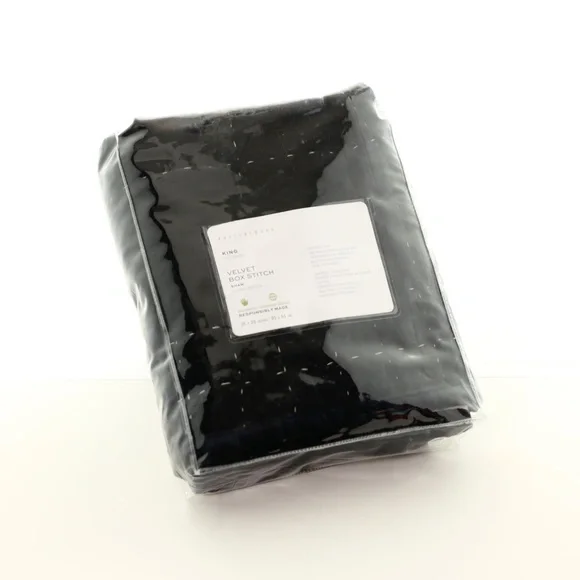 Pottery Barn Handcrafted Velvet Box Stitch Sham - (1) King Navy Blue