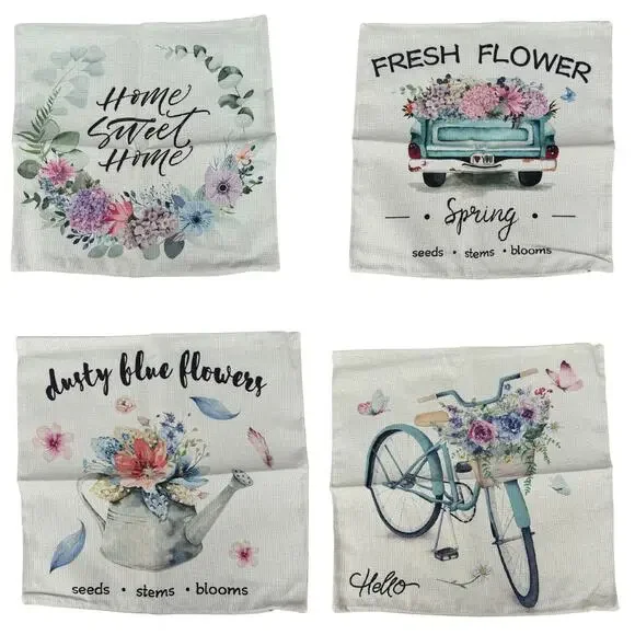 New ZJHAI 4 Piece Set Home Sweet Home Floral Spring Pillow Cover Case 18x18