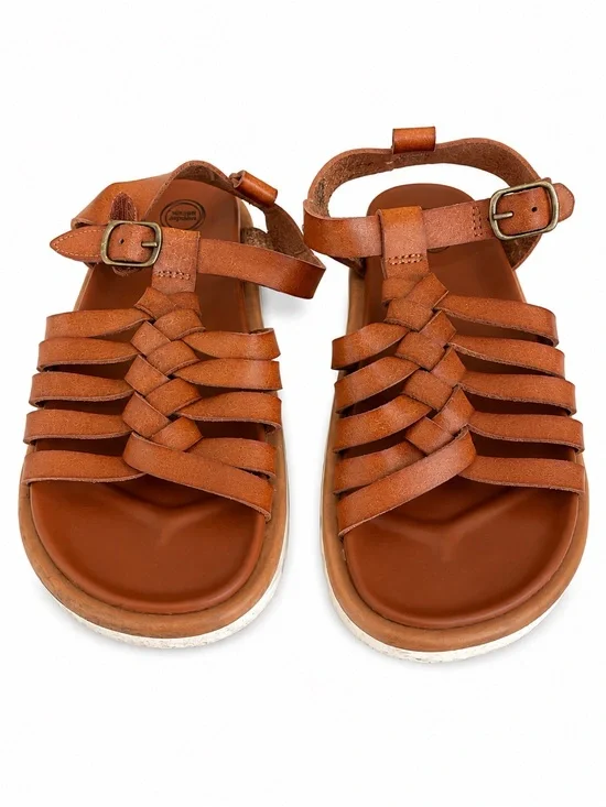 Girls Wonder Nation Braided Gladiator Leather Sandals - Brown