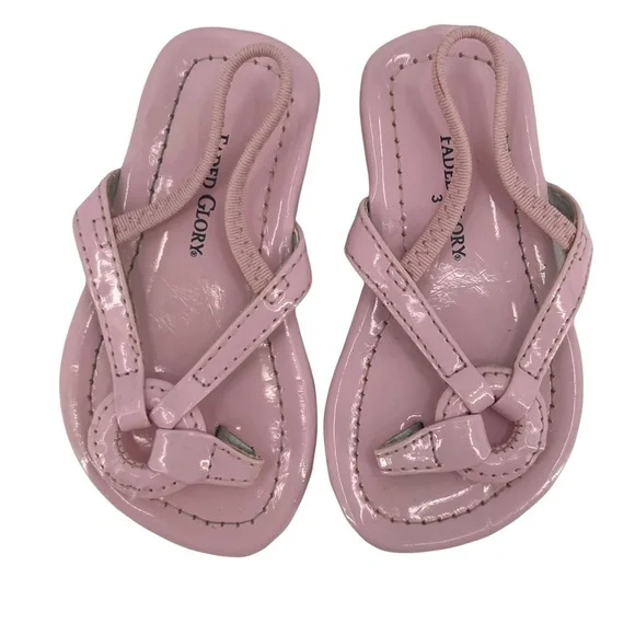 Faded Glory Patent Pink Thong Back Strap Sandals Size 3 Toddler Girl's
