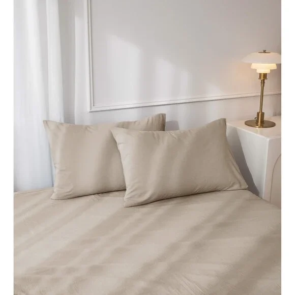 Set of 2, Queen Size Cotton Pillowcases, Envelope (Heathered Tannish Linen Grey)