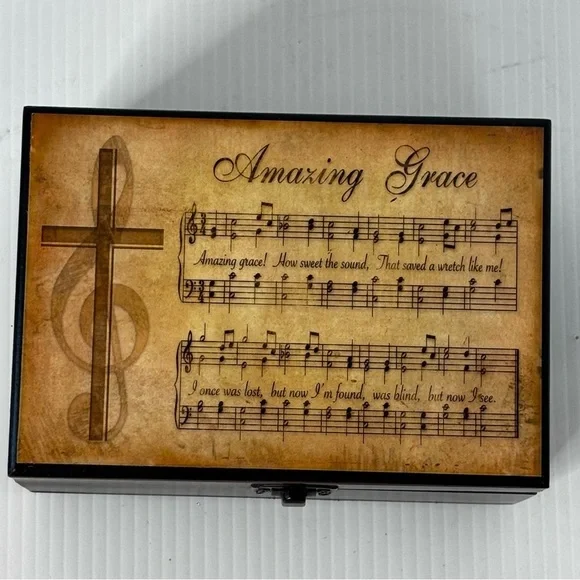 Wooden Music Jewelry Box Plays Amazing Grace