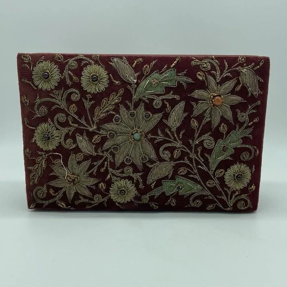 Vintage Handmade In India Red Jeweled Jewelry Box 9