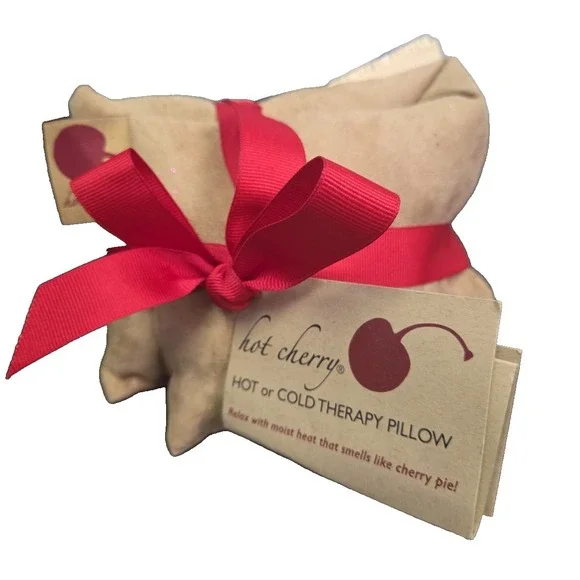 HOT CHERRY Cherry Pit-Stone Hot or Cold Therapy Pillow Tan Ultra Suede NEW