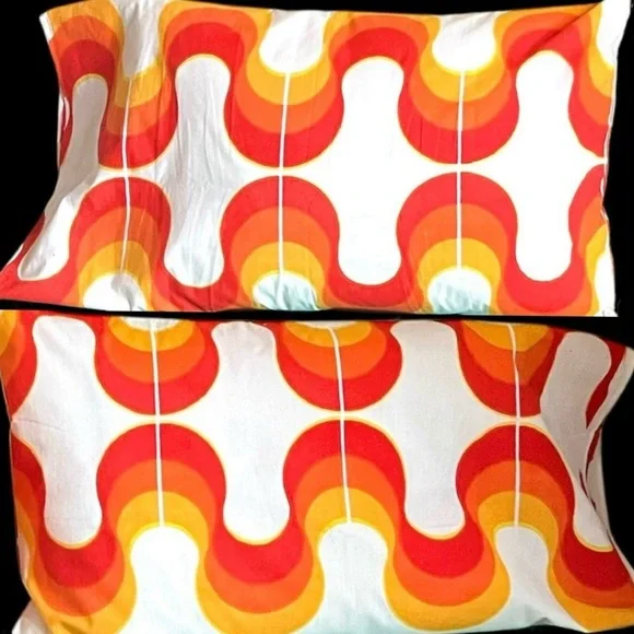 Mid Century Mod Fabric Custom Pillow Cases Op-Art Pattern Colorful Waves