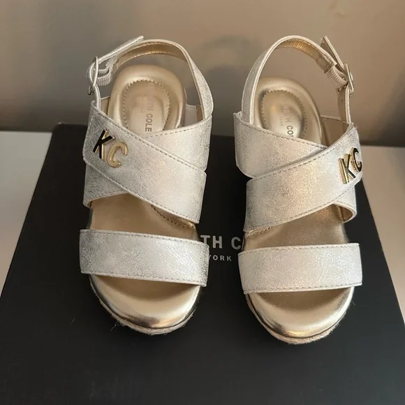 Kenneth Cole Gold Sandals Wedge Platform Crisscross