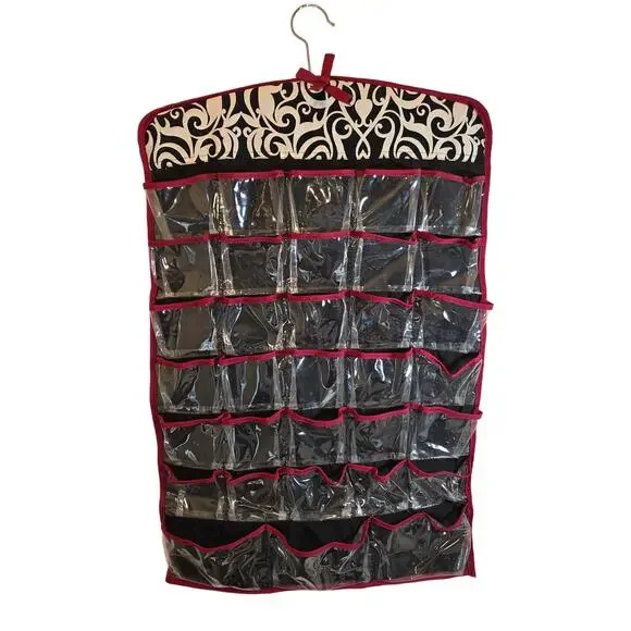 Hanging Jewelry Organizer Double Sided Multi Pocket Floral Black White Organize