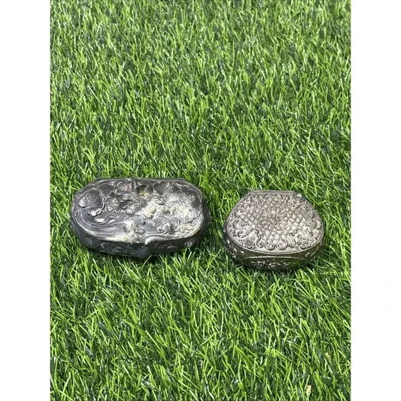 Vintage‎ Metal Trinket Box Lot 2 Floral Jewelry Box Decor
