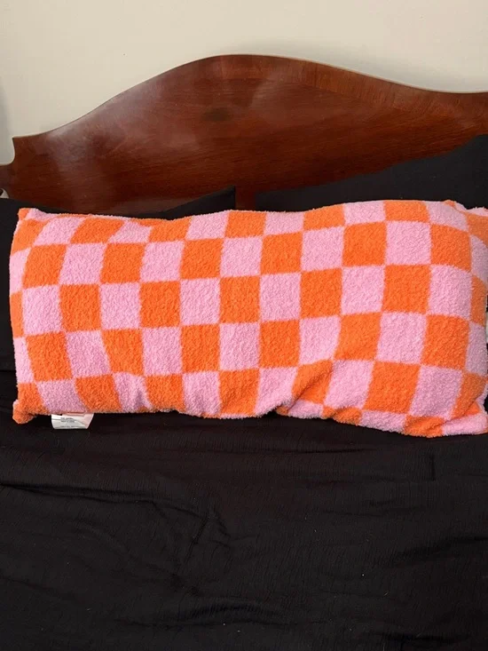 Comfort Bay Pink and Orange Checkerboard Body Pillow Cover