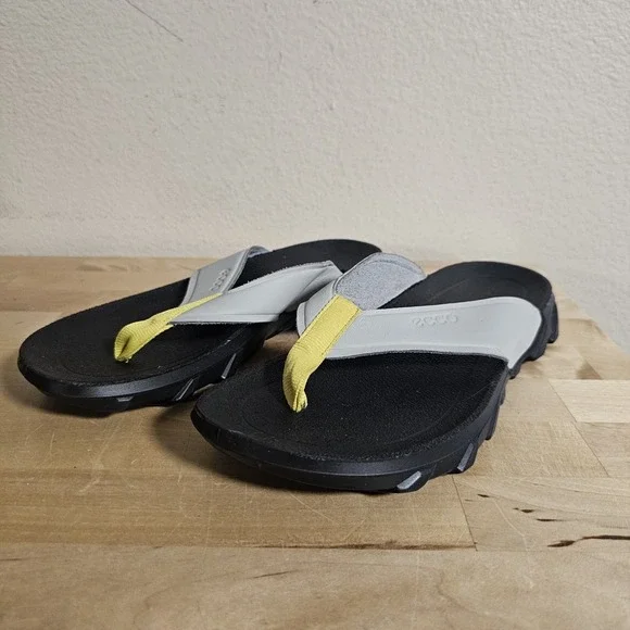 Men's Ecco MX Flipsider Flip Flop Sandals EUR 36 US 2-2.5 Grey And Yellow Upper‎