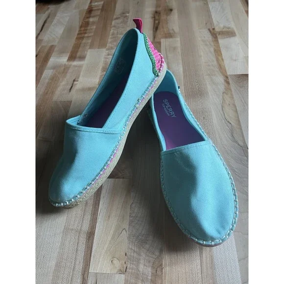 Sperry X Vineyard Vines Espadrille Flats Aqua Watermelon Girl's 5.5, Women's 7
