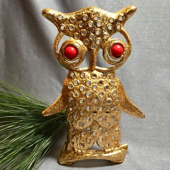 Vintage Owl Earring Holder With Red Eyes