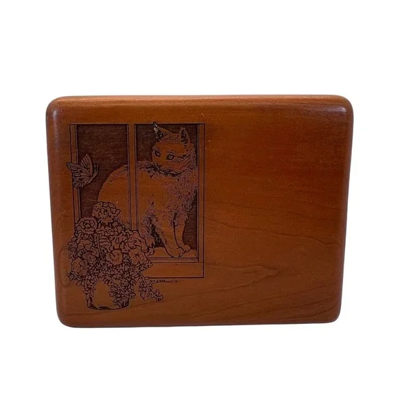 VTG Corporate Custom Cat & Butterfly Music Jewelry Box 