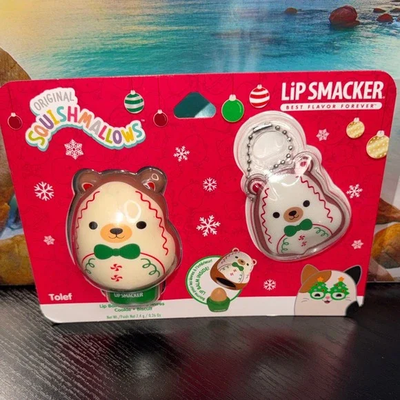 Lip Smacker Squishmallows Tolef the Bear Cookie Lip Balm Keychain Set Holiday