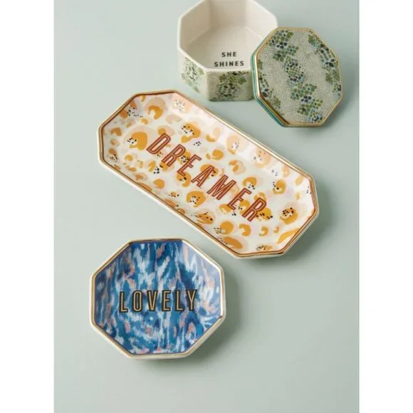 Anthropologie Dreamer Trinket Dish Orange Gold NWT