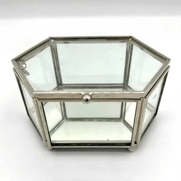 Hexagonal Glass and Silver Jewelry Box Organizer