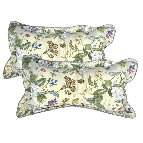 Williamsburg King Pillow Shams Set of 2 Floral Butterfly Magnolia Cotton