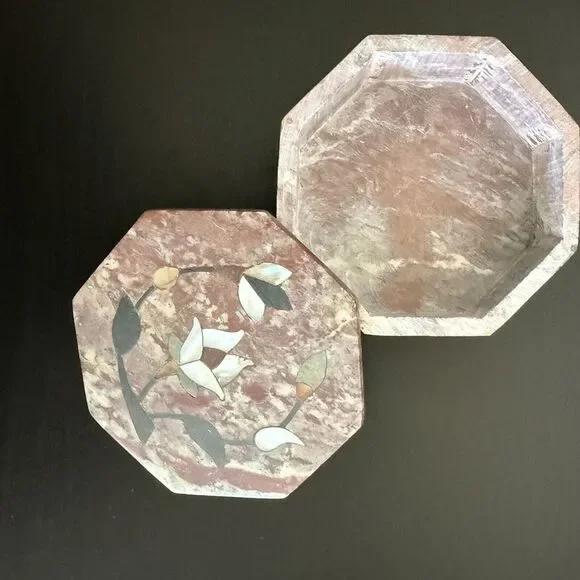 Soapstone Trinket‎ box mother of pearl inlay Flowers Soni International India