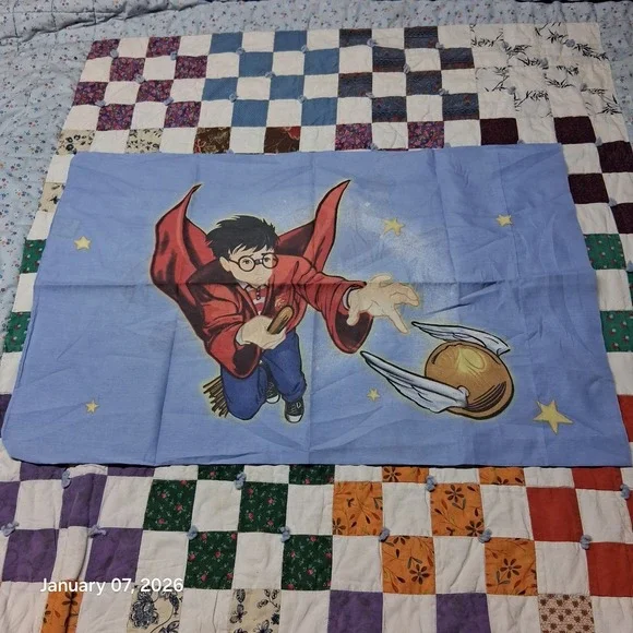 Vintage Harry Potter and The‎ Golden Snitch Quidditch Pillow Case Book Series