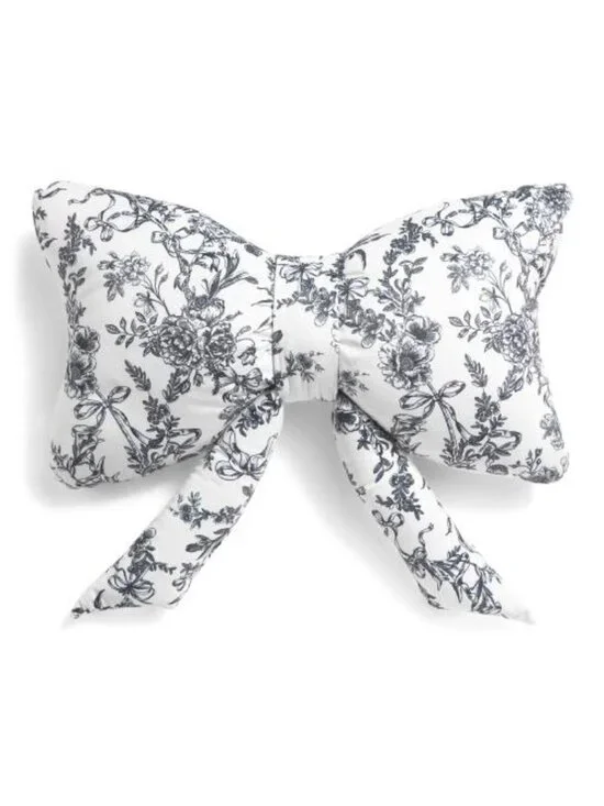 Envogue Toile Bow Pillow 14x24 Black White NWT