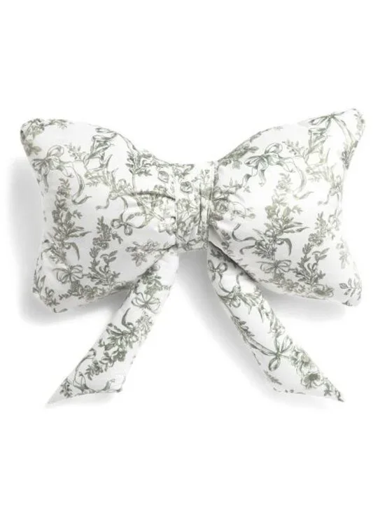 Envogue Toile Bow Pillow 14x24 Green White NWT