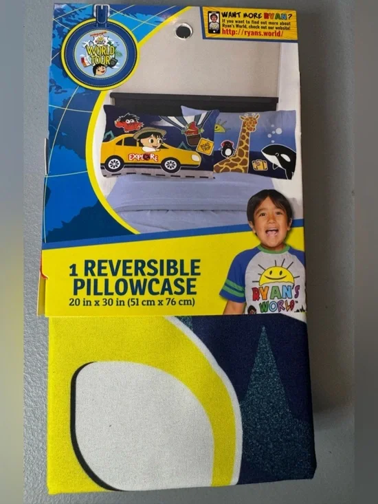 Ryan’s world Reversible Kids Pillowcase - Yellow & Blue 20x30 novelty animals