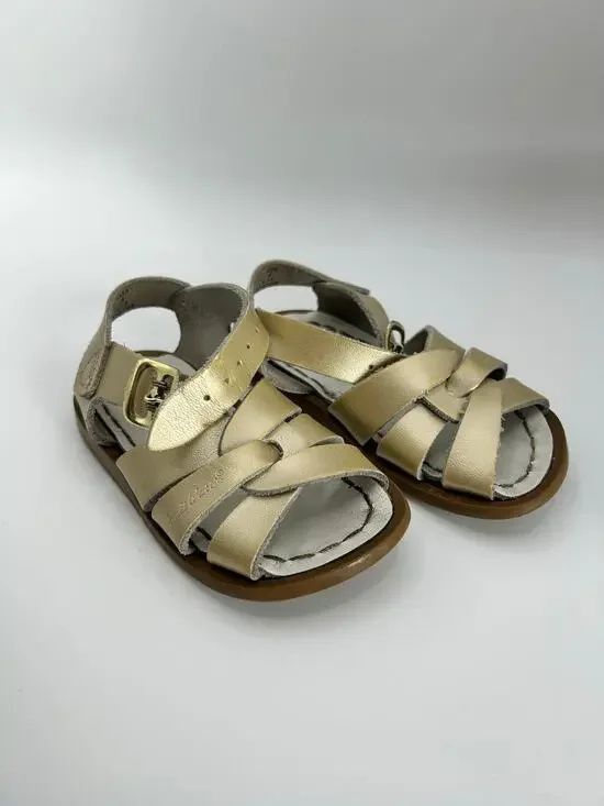 Salt Water Buckle Leather Sandals by Hoy Shoe Toddler Girls 5C Gold